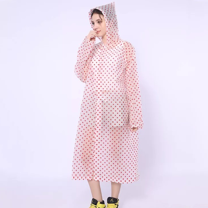 LuluAquatic Jas Hujan Wanita Terusan Stylist Fashion Raincoat Transparan Polkadot Travelling