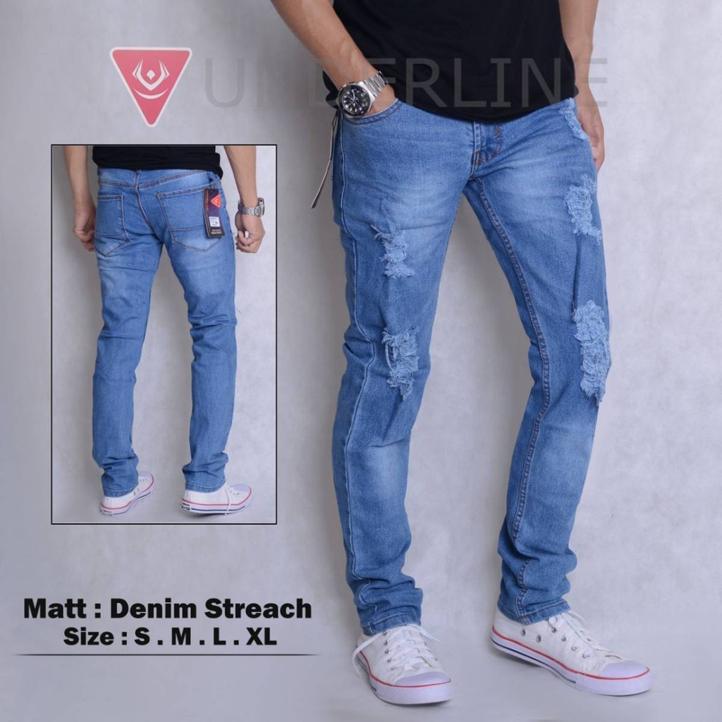 celana jeans street sobek slimpit  pria - celana panjang pria - celana sobek - jeans street