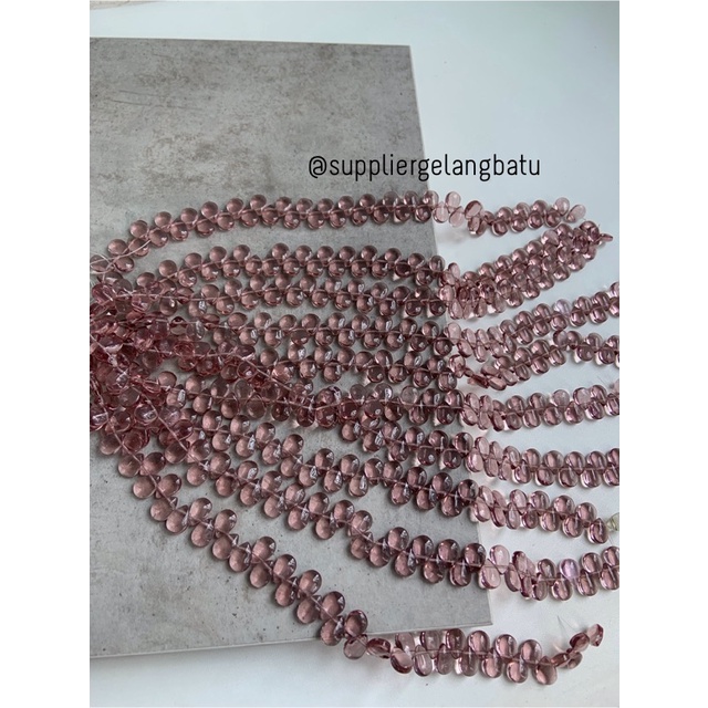 batu tetes air mata 10mm SOFT PURPLE QUARTZ ungu muda LUBANG SAMPING