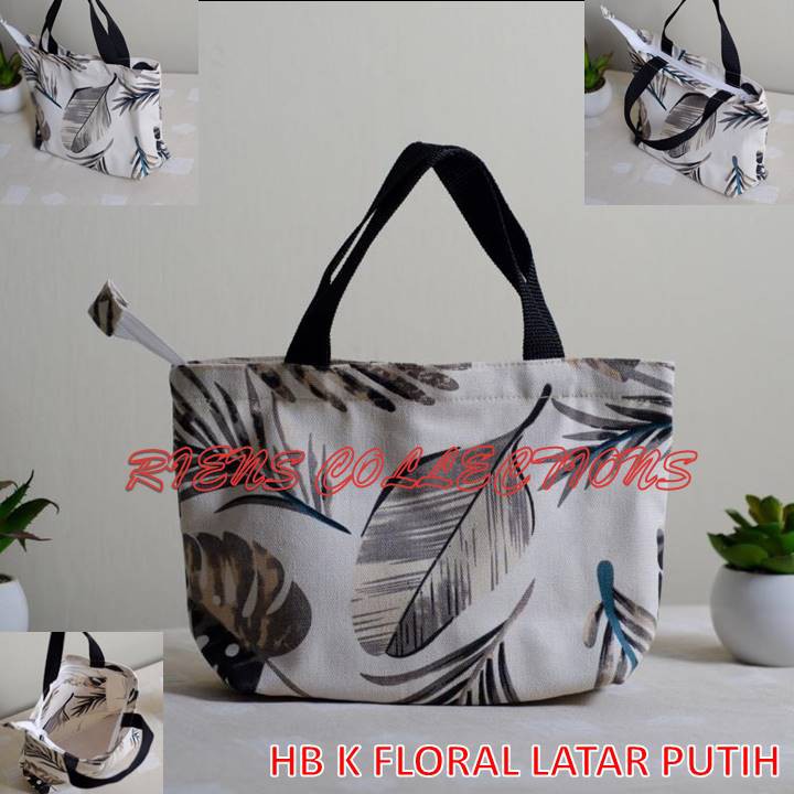 HANDBAG BAHAN KANVAS FLORAL LATAR PUTIH RIENS COLLECTIONS. TAS KANVAS JOGJA. TAS CANVAS. TAS SOUVENIR JOGJA