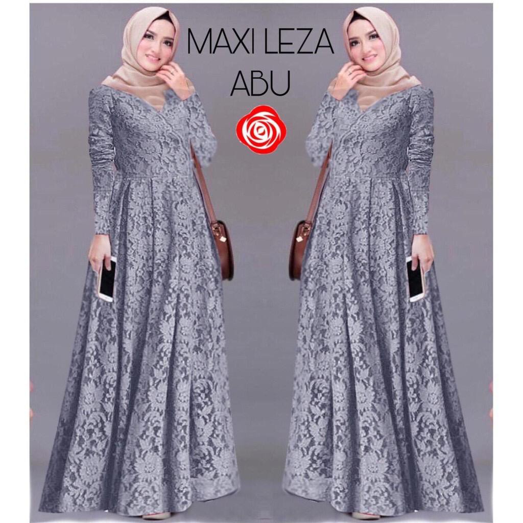 Leza Gamis Terbaru Maxi Dress Full Brukat Remaja Dewasa Wanita Terbaru - Size M L XL