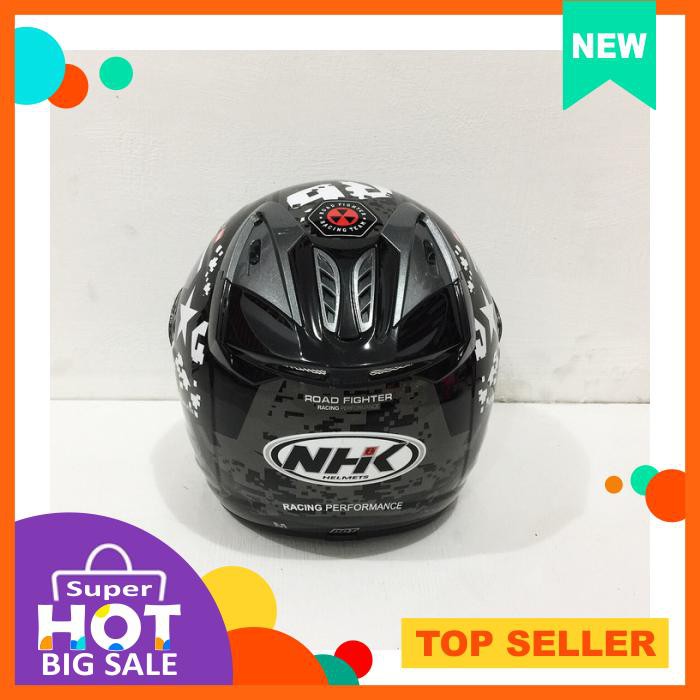 HELM NHK R6 MOTIF PIXEL BLACK SILVER HITAM SILVER PERAK GLOSSY
