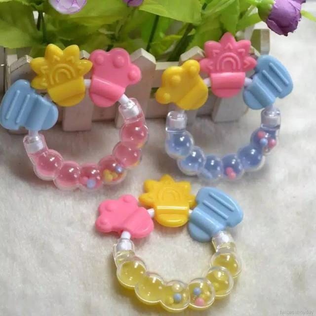 Mainan gigitan karet teether genggam bunyi