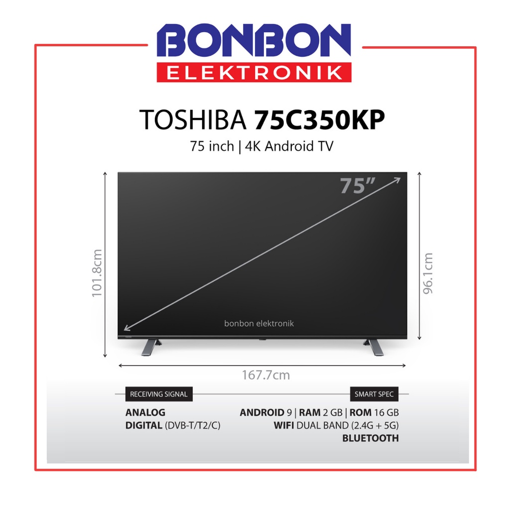 Toshiba LED Smart Android TV 75 Inch 75C350KP UHD 4K HDR