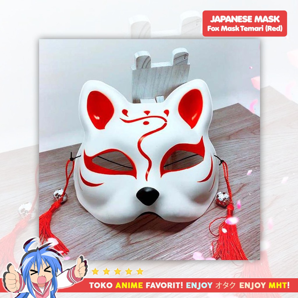 Topeng Anime Jepang Rubah Kitsune Bola Temari Fox Half Mask Cosplay