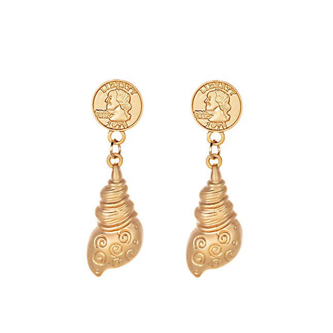 LRC Anting Tusuk Fashion Gold Alloy Head Conch Earrings F34169