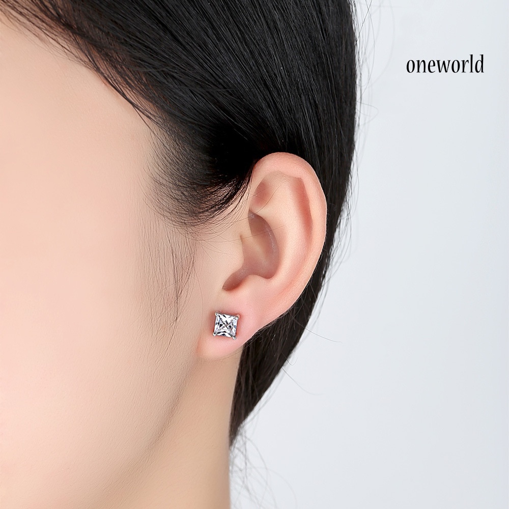 OW# Fashion Women Square Cubic Zirconia Inlaid Ear Stud Earrings Party Jewelry Gift