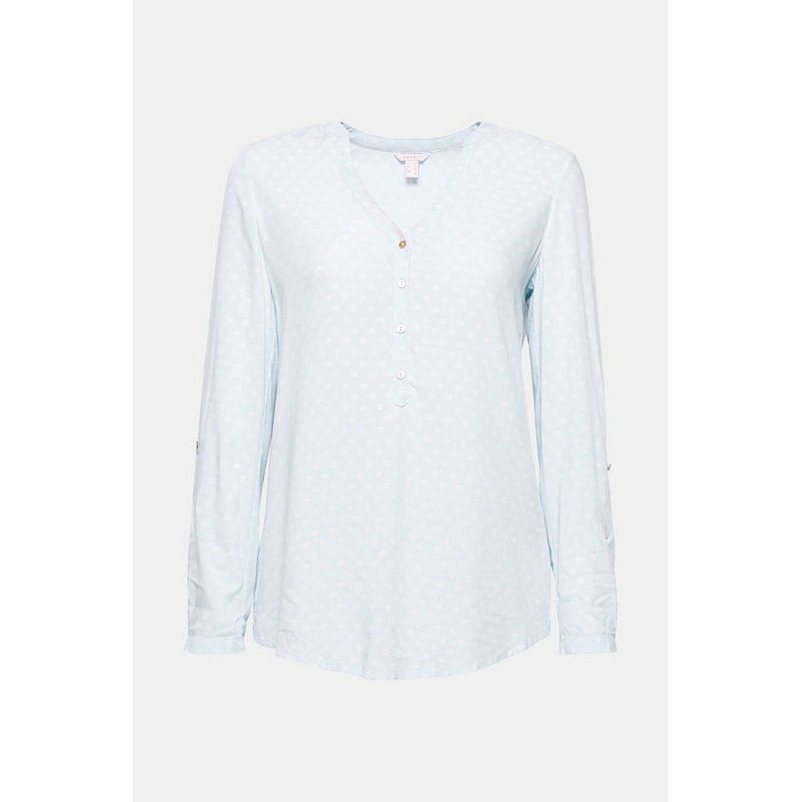 ESPRIT ESPB Flowing Henley Pastel Blue Blouse Formal Lengan Panjang