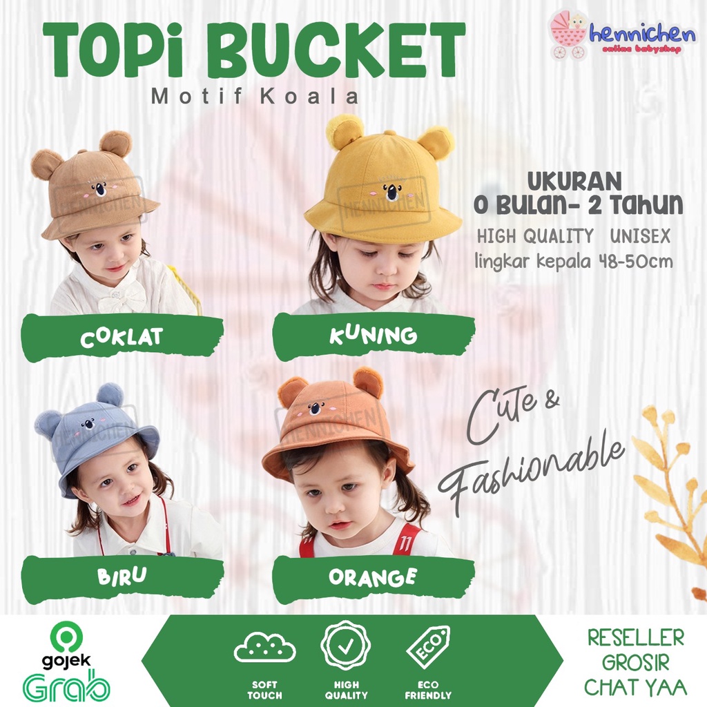 TOPI ANAK BUCKET IMPORT KOALA HIGH QUALITY 0-2 TAHUN BABY AVENE CNA