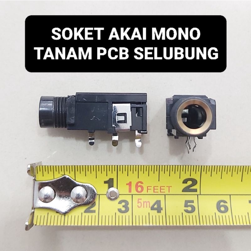 Soket Akai Mono Tanam PCB Selubung Hitam 6,5 MM Soket Mic