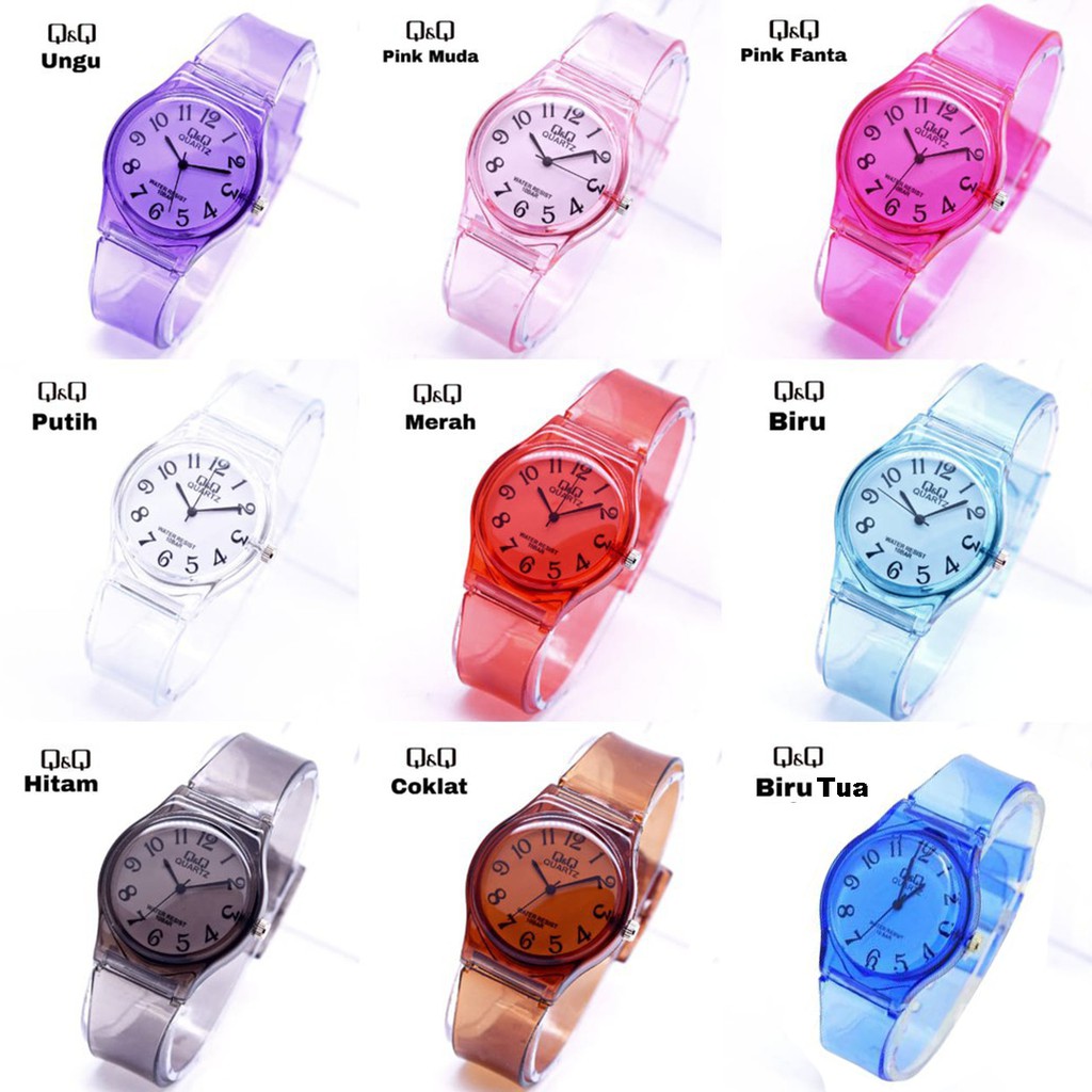 [✅COD] Jam Tangan Q&amp;Q Jelly Transparan Analog Watch Aksesoris Fashion Wanita Cewek Anti Air Murah Couple Original