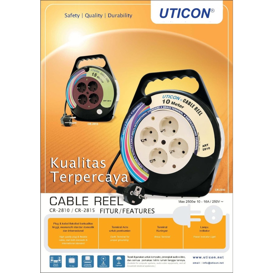 KABEL ROLL 15 METER 4 LUBANG UTICON CR 2815 - KABEL GULUNG BOX