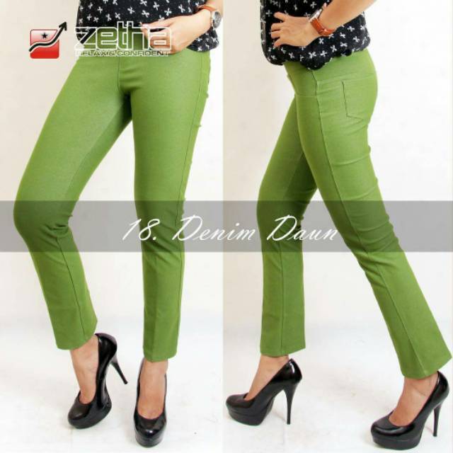 Zetha Hijau Daun Celana Panjang Hijau daun  Wanita Kantor Big Size