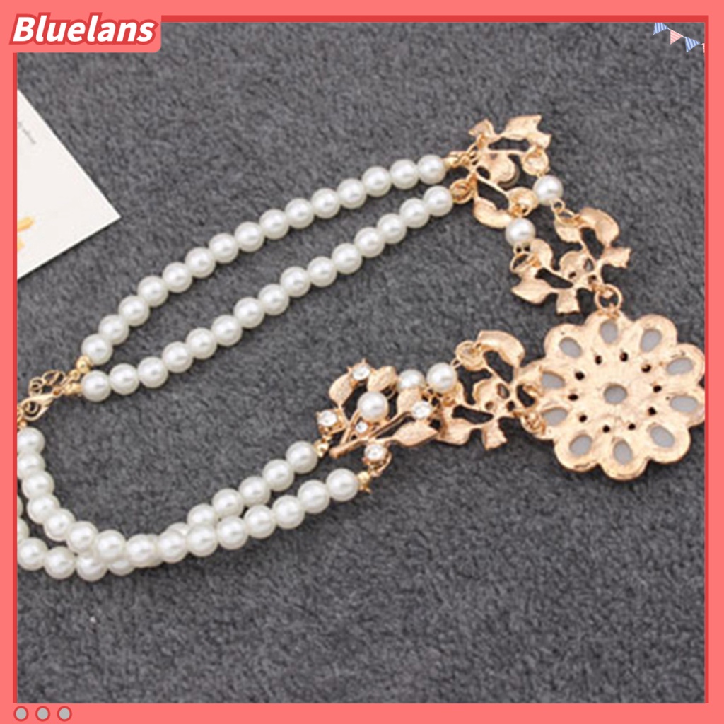 Bluelans Double-Layer Flower Pendant Faux Pearl Elegant Chain Necklace