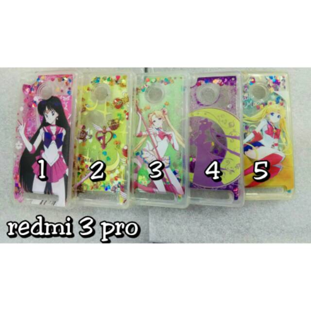 Case water glittet sailormon redmi 3 pro