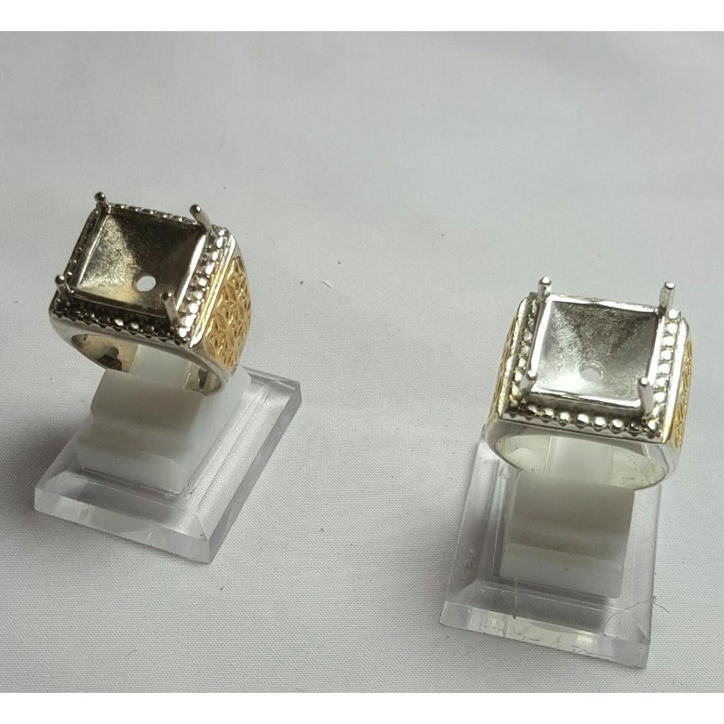 Ring/emban cincin perak bangkok awet tahan lama zircon mewah octagon kotak