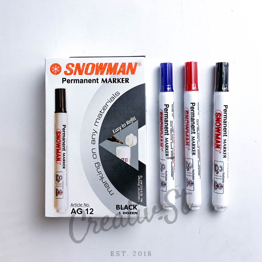 

SNOWMAN Spidol Permanen Permanent Marker Ag-12 Hitam Biru