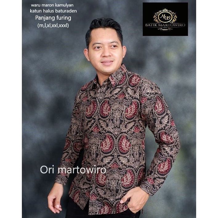 Kemeja Batik Warna Merah Marun Batik Pria Lengan Panjang Warna Marun Batik Ori Solo Batik FullFuring