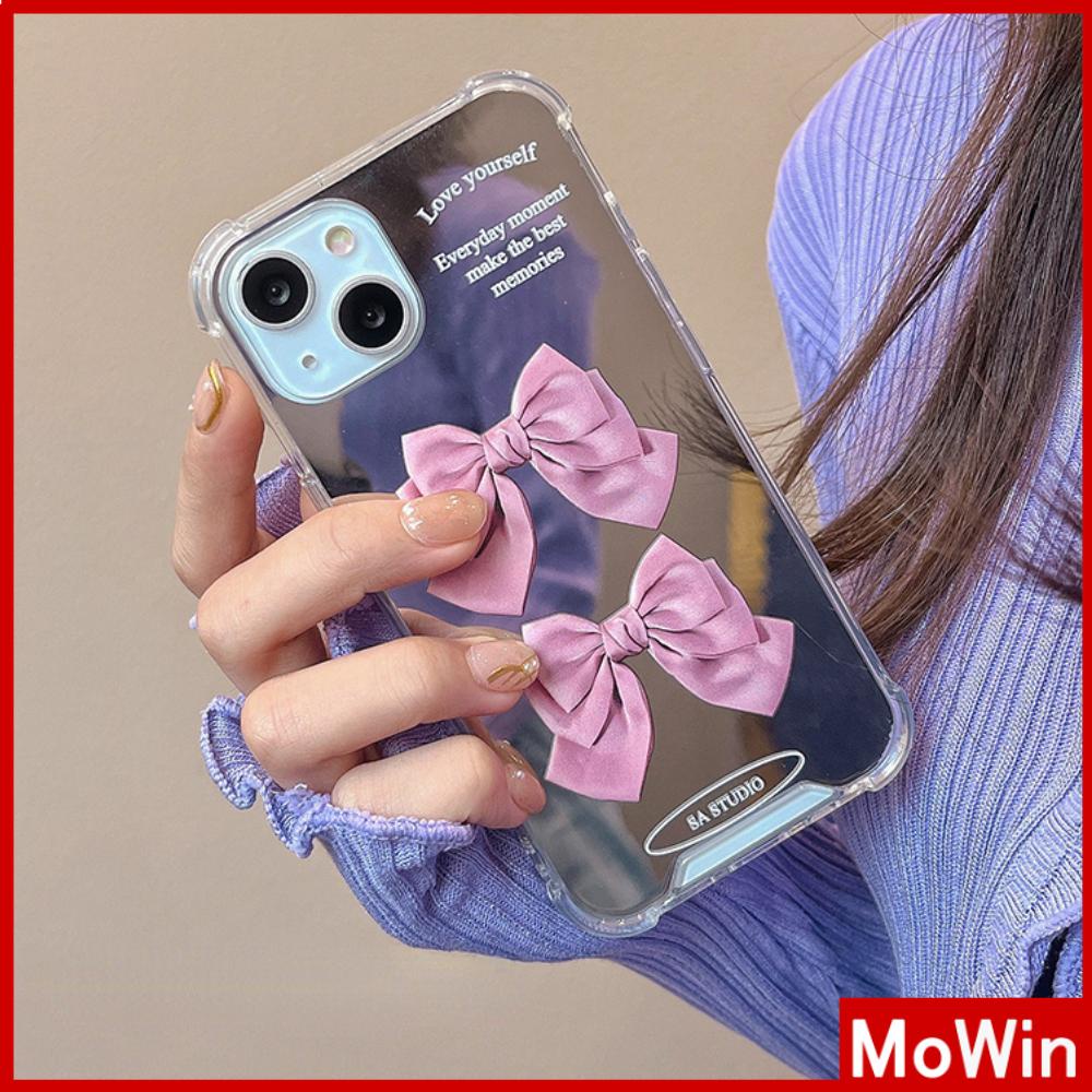 iPhone Case Acrylic Reflective Mirror Airbag Shockproof Protection Camera Pink Bow Cute Style Compatible with iPhone 11 iPhone 13 Pro Max iPhone 12 Pro Max iPhone 7 Plus iPhone xr