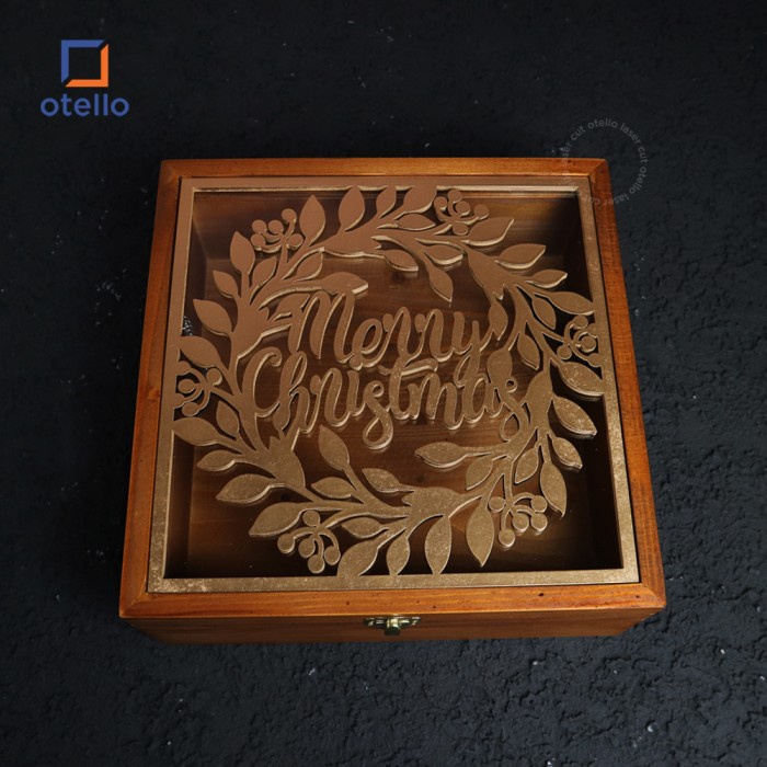 Woodlic Square Wooden Box Kayu Akrilik Kotak Hadiah Natal Hampers Gift