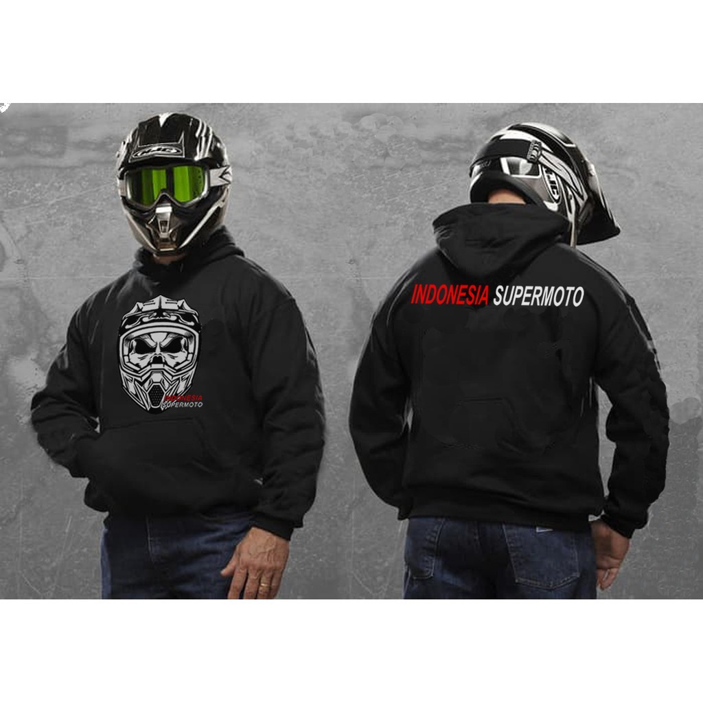 Jaket SUPERMOTO Hoodie Hitam Fleece Premium Big Size S M L XL XXL 3XL 4XL 5XL Allsize Original Distr
