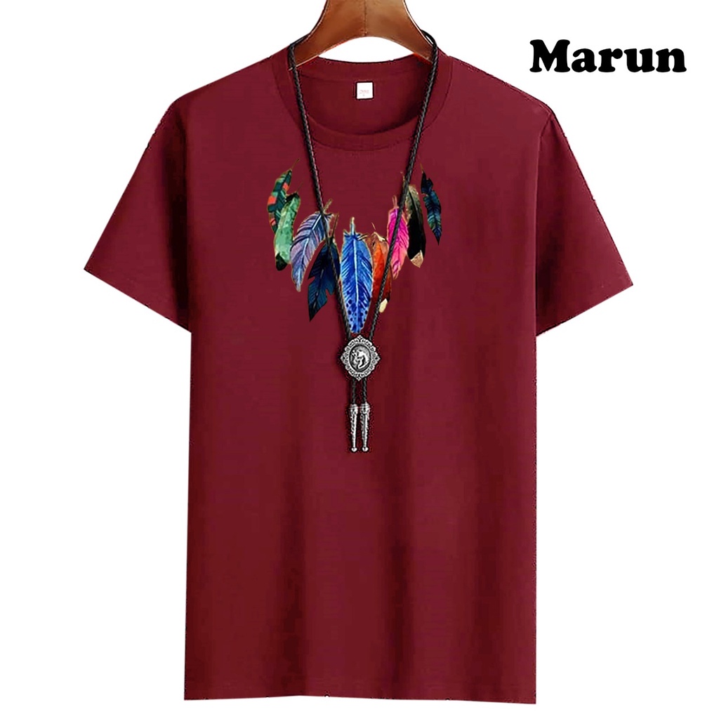 KIYOWO Baju Atasan Fashion Distro Kaos Kasual Motif Bulu Lengan Pendek Pria