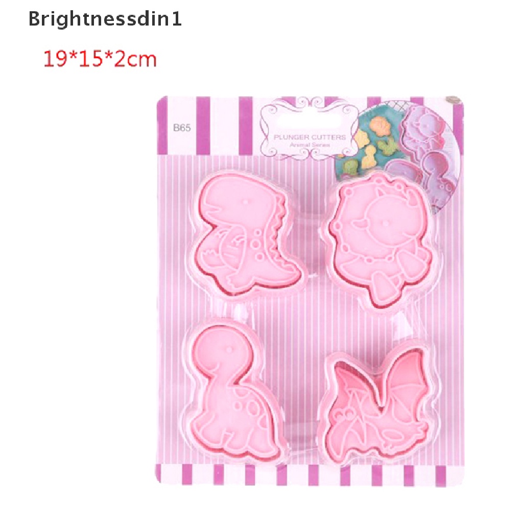 4 Pcs Alat Cetakan Pemotong Biskuit Cookie Bentuk Kartun Dinosaurus 1 In 1 Untuk Baking