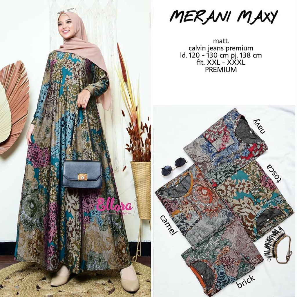 JMY - Gamis Calvin Jeans Jumbo Melar LD 130 Baju Ori Solo Mirani Maxy BY Fashion Hijab Solo