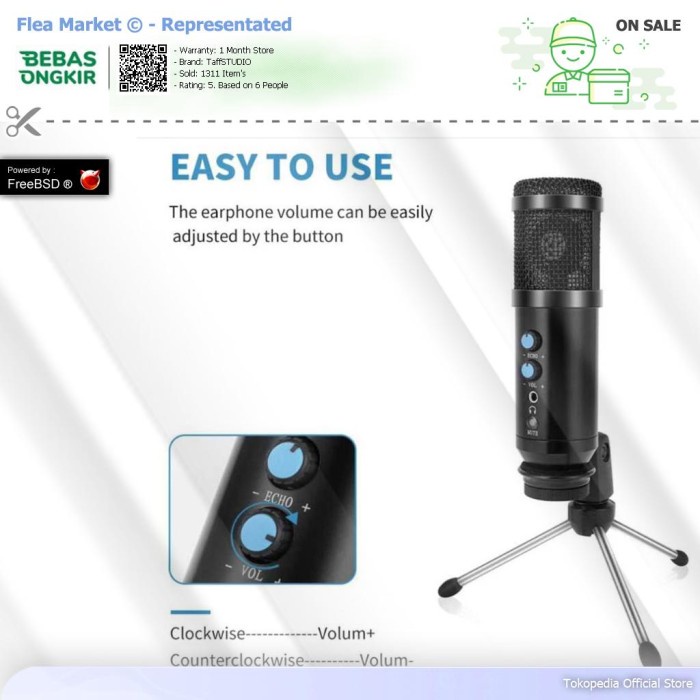 TAFFSTUDIO TECH MICROPHONE CONDENSER USB MIKROFON WITH STAND -UD-900FX