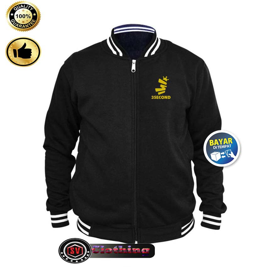 Jaket Baseball Varsity HITAM LENGAN ABU 35second TEXT Little Gold