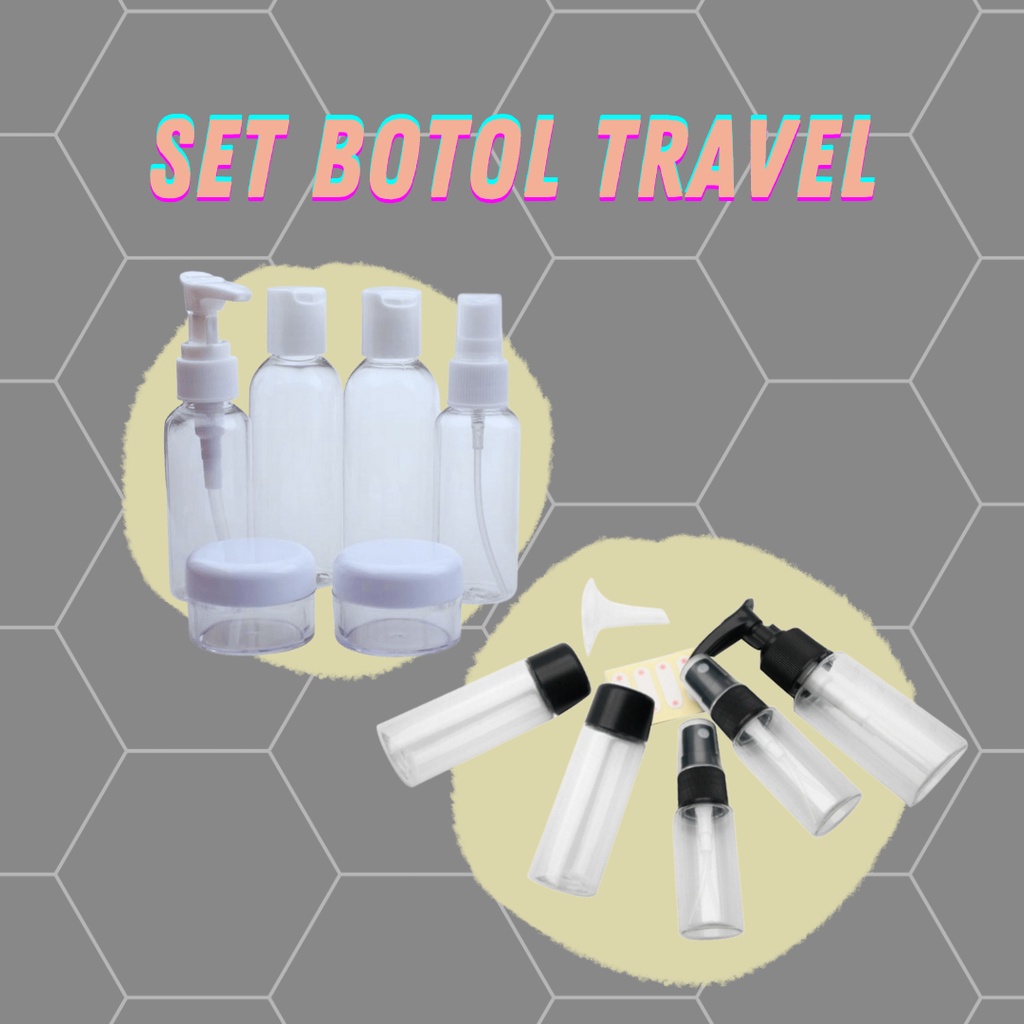 Set Wadah Botol Travel Kit Perjalanan Pesawat Spray Pump Pompa Sabun Sampo Skincare Lotion Cairan Serbaguna Botol Kosong Isi Ulang Refill Bottle