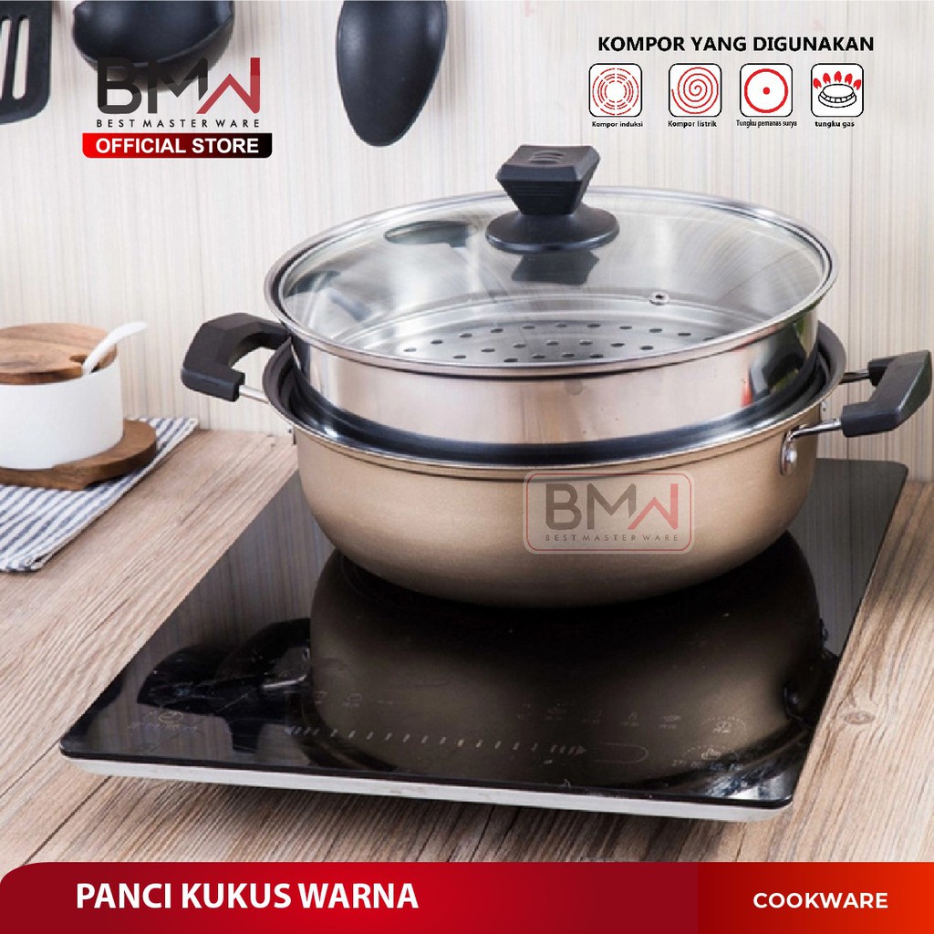 [ BISA COD ] BMW Kitchen Ware - Panci Kukus / Steamer Soup Pot Stainless Steel Warna Panci steamerr 28cm