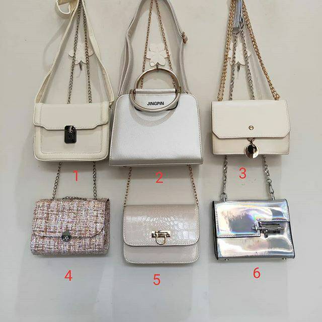 tas impor wanita selempang warna putih sling bag cewek murah fashion