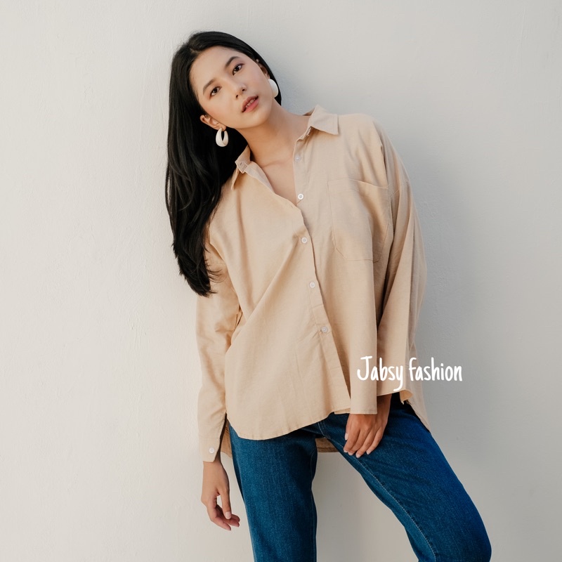 Kemeja Oversize Linen Wanita - Alea Shirt-Alea cream