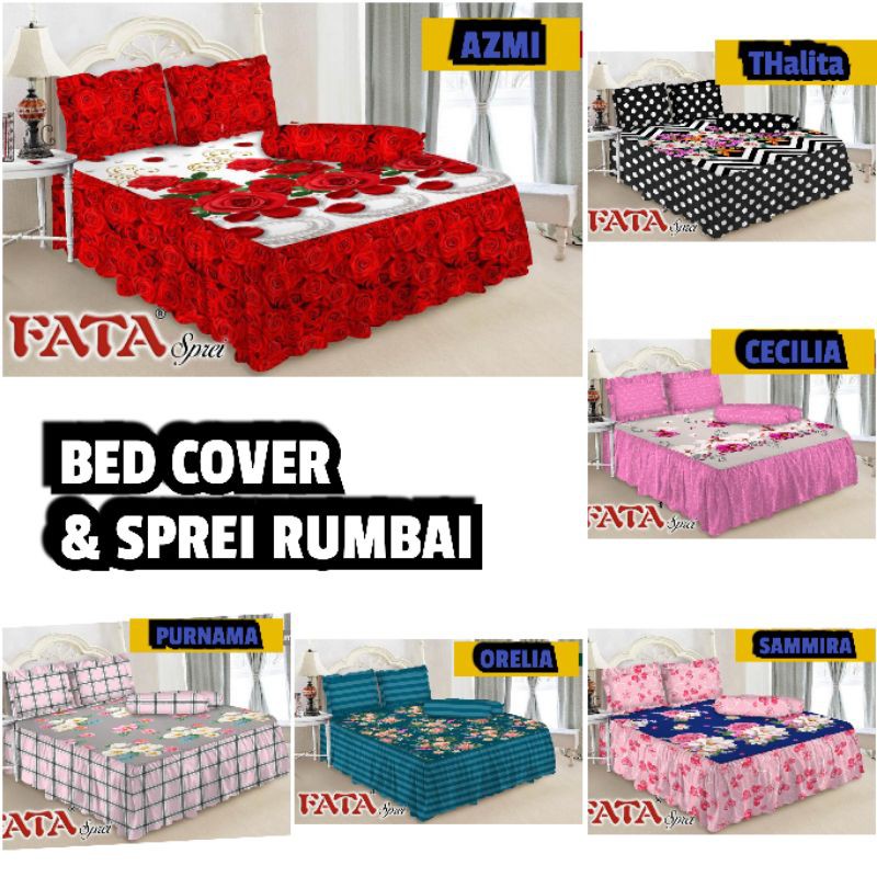 Satu Set [ Bed Cover King] Fata Bed Cover Sprei [Rumbai] Motif Baru