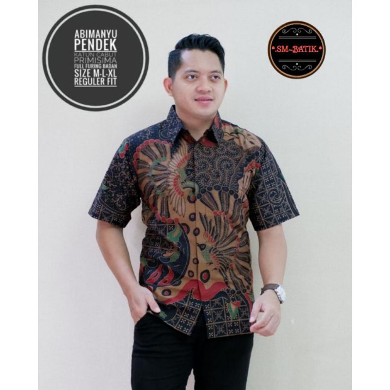 Kemeja Batik Lengan Pendek Terbaru Batik Pria Lengan Pendek Lapis Furing Batik Warna Hitam ABIMANYU