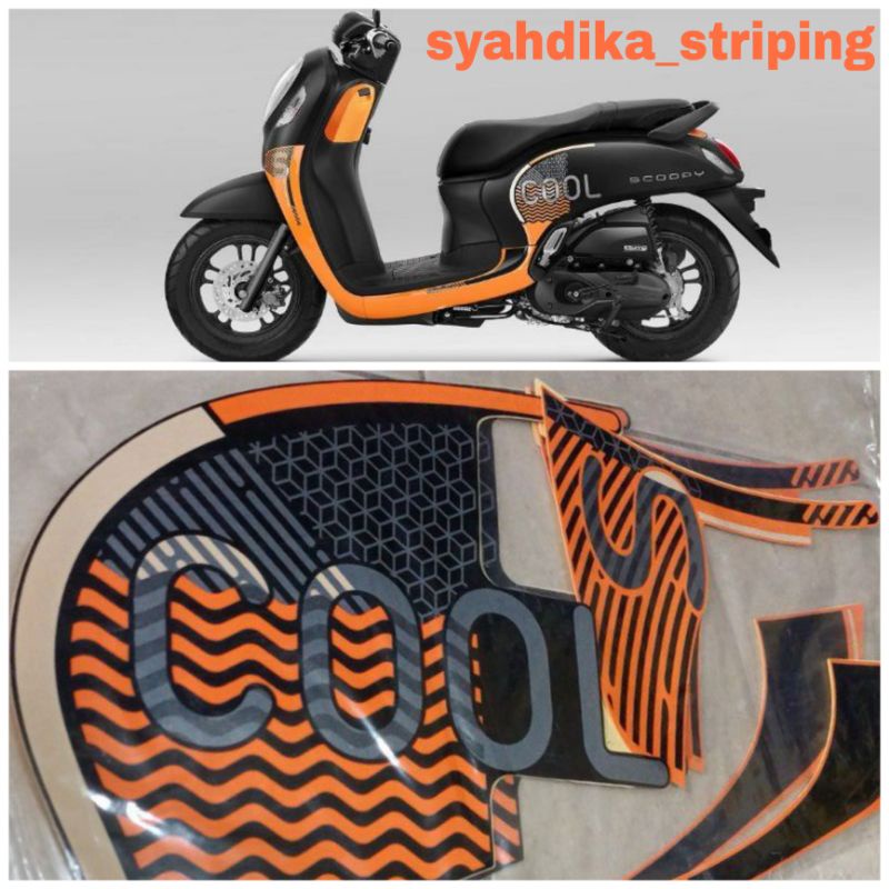 STIKER STRIPING LIS BODY HONDA SCOOPY NEW 2022 SCOOPY COOL HITAM ORANGE BAHAN ORIGINAL