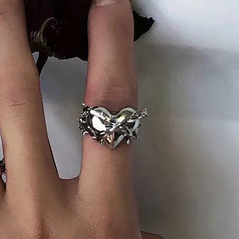 Cincin Model Terbuka Bentuk Hati Warna Hitam Gaya Vintage Gothic Untuk Pria Dan Wanita