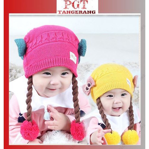 PGT - Topi Rambut Kepang / Baby Hat Wig / Topi Bayi Rambut Kepang