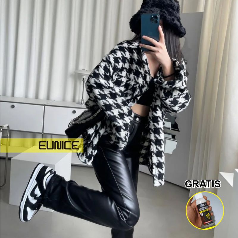 Eunice Faux Leather Straight Leg Pants Celana Kulit Wanita - Hitam