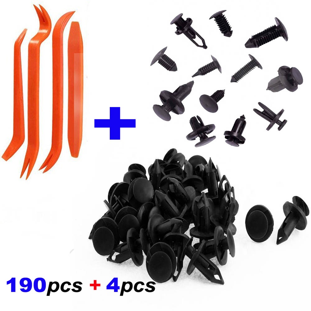 PROMO! Baut Rivet Mobil Universal Car Push Pin Fasteners Clip 190 PCS + PENGUNGKIT - baut rivet Bemper Dashboard - Klip Kancing Plastic - Alat congkel baut rivet dashboard body motor / mobil / Alat Cungkil Dasboard Interior Mobil - Klip kancing bumper