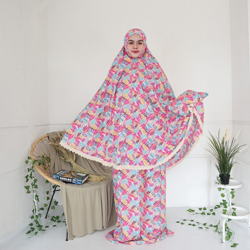 Mukena dewasa saten Apple motif Renda