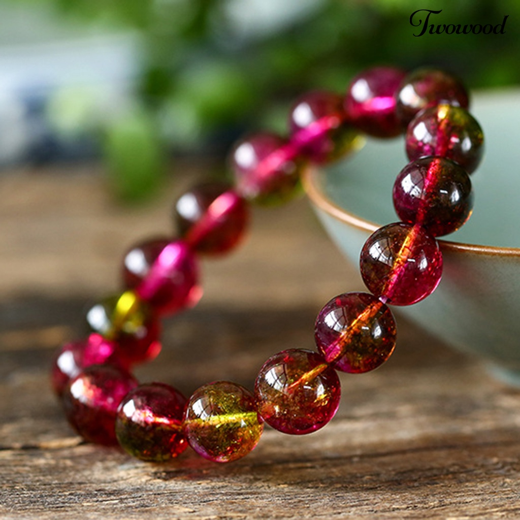 Twowood Women Bracelet Faux Watermelon Tourmaline Beads Jewelry Vintage Good Elasticity Bracelet for Party