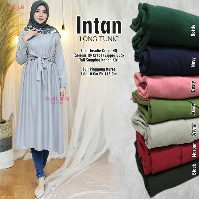 Intan Long Tunik Polos Jumbo XXL Tali Perut Kualitas premium original by alila