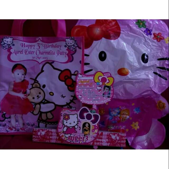 Paket ultah murah tas topi undangan stik balon karakter