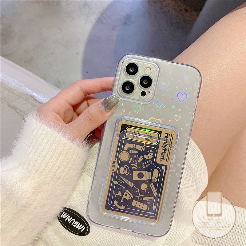Soft Case Transparan Motif Hati Dengan Slot Kartu Untuk iPhone 7 8 Plus X XR XS Max SE 11 12 13 Pro Max