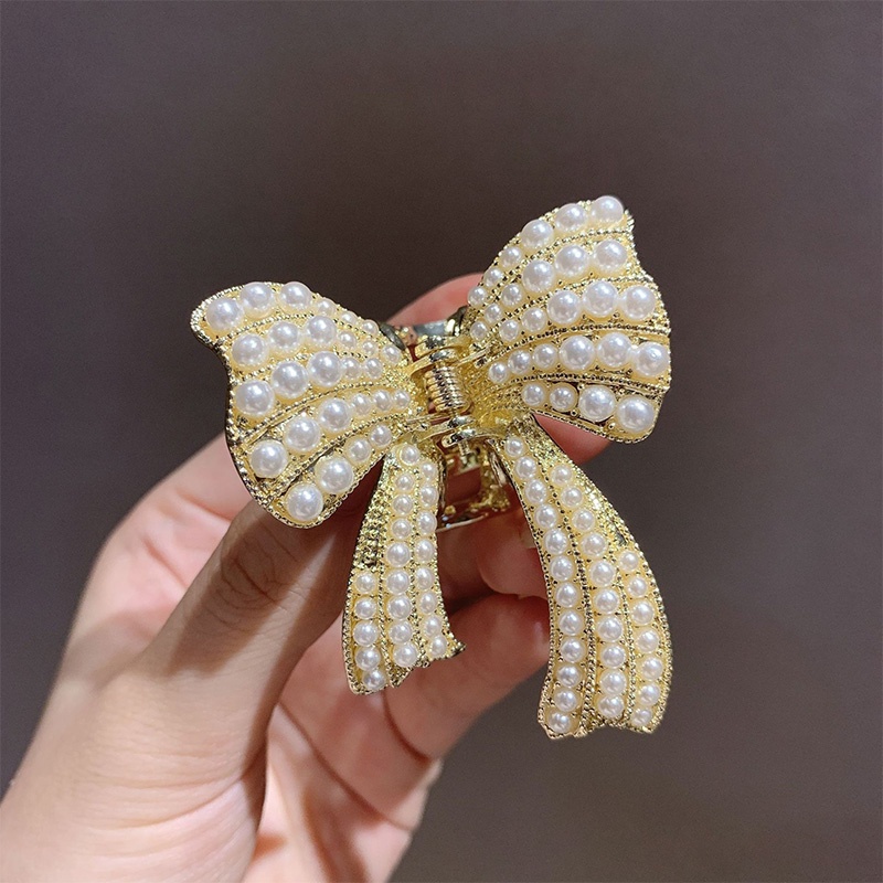 COD❤️Jepit Rambut Bentuk Pita Bahan Alloy Aksen Mutiara Dan Berlian Imitasi Untuk Wanita Kupu-kupu hairclip Pearl Butterfly Fashion Korea