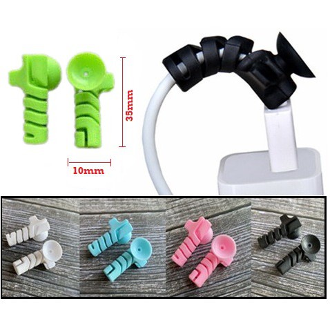 Pelindung Ujung Kabel 2in1 Kabel Protector Proterctor Proteksi Pelindung Ujung Kabel Data HP Handphone Bisa Tempel Di Dinding Spiral Silikon Cable Saver Protector Cord Suction Cup Gurita Clip Temple HP35