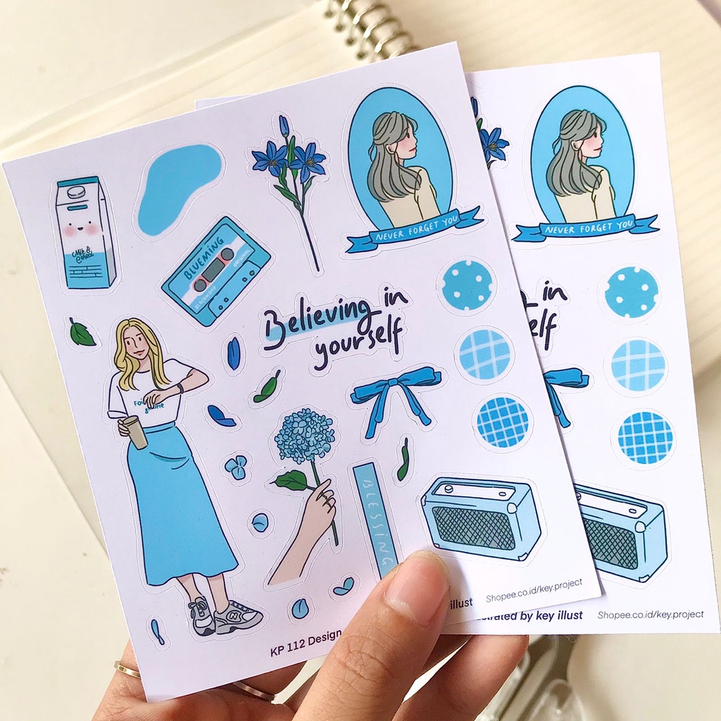 

korean girls sticker set/ stiker jurnal/ stiker aesthetic KP112 [BLUE SERIES]