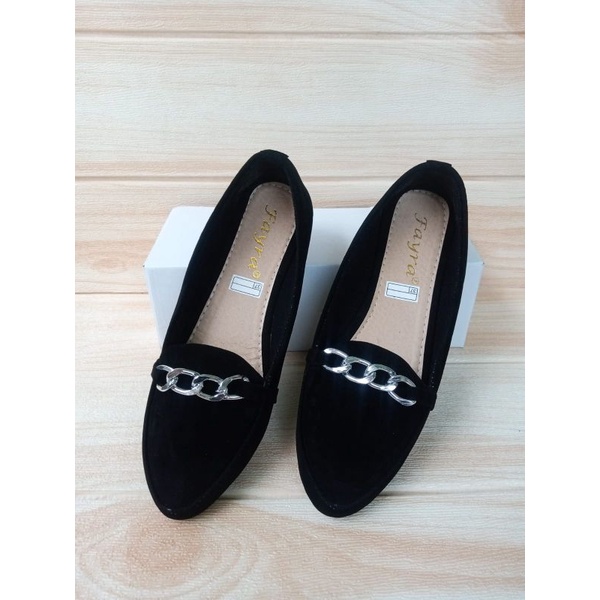 Flatshoes Hitam Terbaru Model Rantai Besar Silver Sepatu Balet Wanita Simple Elegan Bisa COD Flash Sale